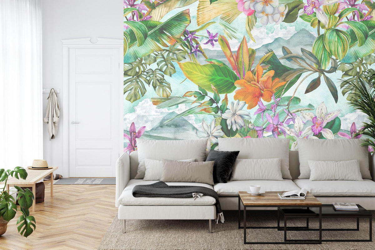Tropical Watercolor Floral Wallpaper Mural - product image 3