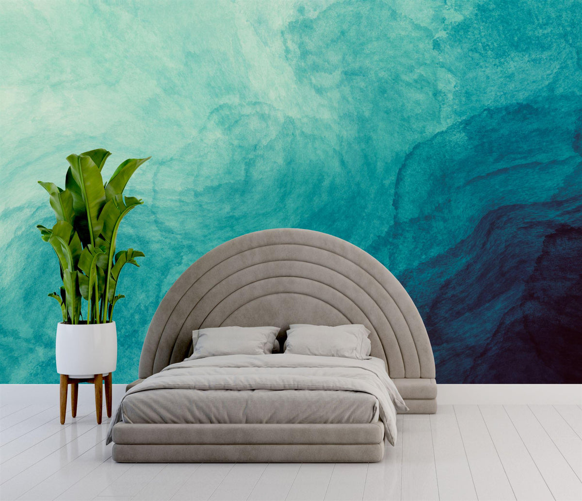 Teal Blue and Green Abstract Liquid Watercolor Wall Mural - product image 1