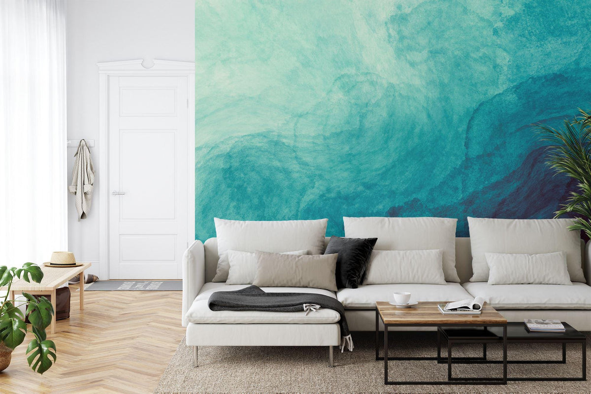 Teal Blue and Green Abstract Liquid Watercolor Wall Mural - product image 2
