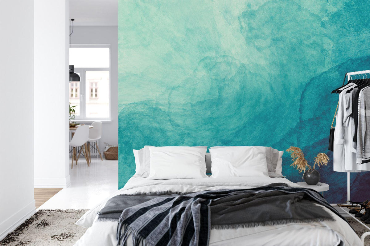 Teal Blue and Green Abstract Liquid Watercolor Wall Mural - product image 4