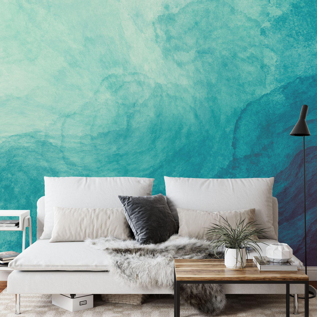 Teal Blue and Green Abstract Liquid Watercolor Wall Mural - product image 5