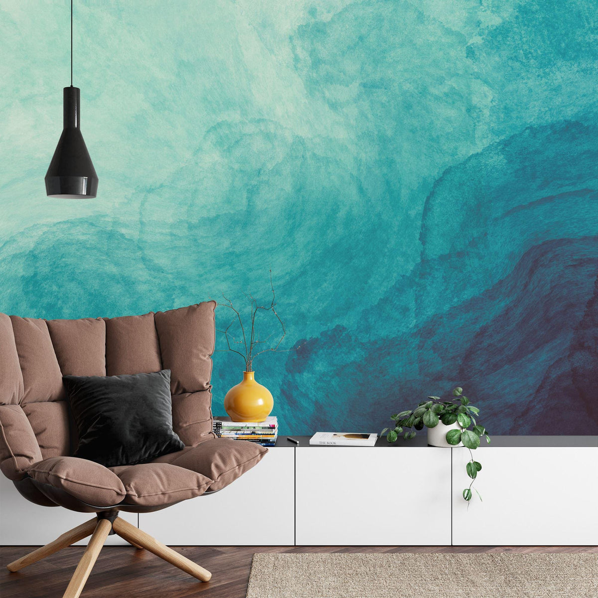 Teal Blue and Green Abstract Liquid Watercolor Wall Mural - product image 6