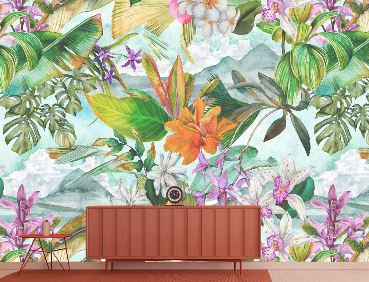 Tropical Watercolor Floral Wallpaper Mural - product image 1