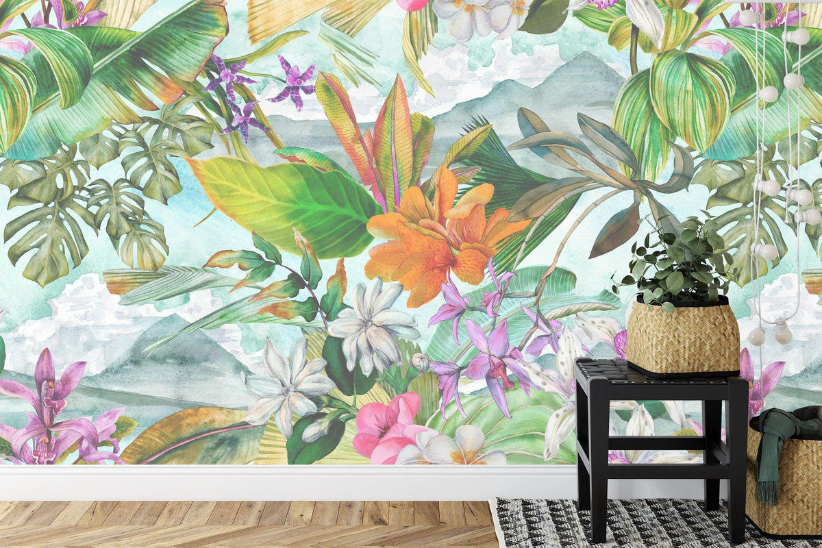 Tropical Watercolor Floral Wallpaper Mural - product image 4